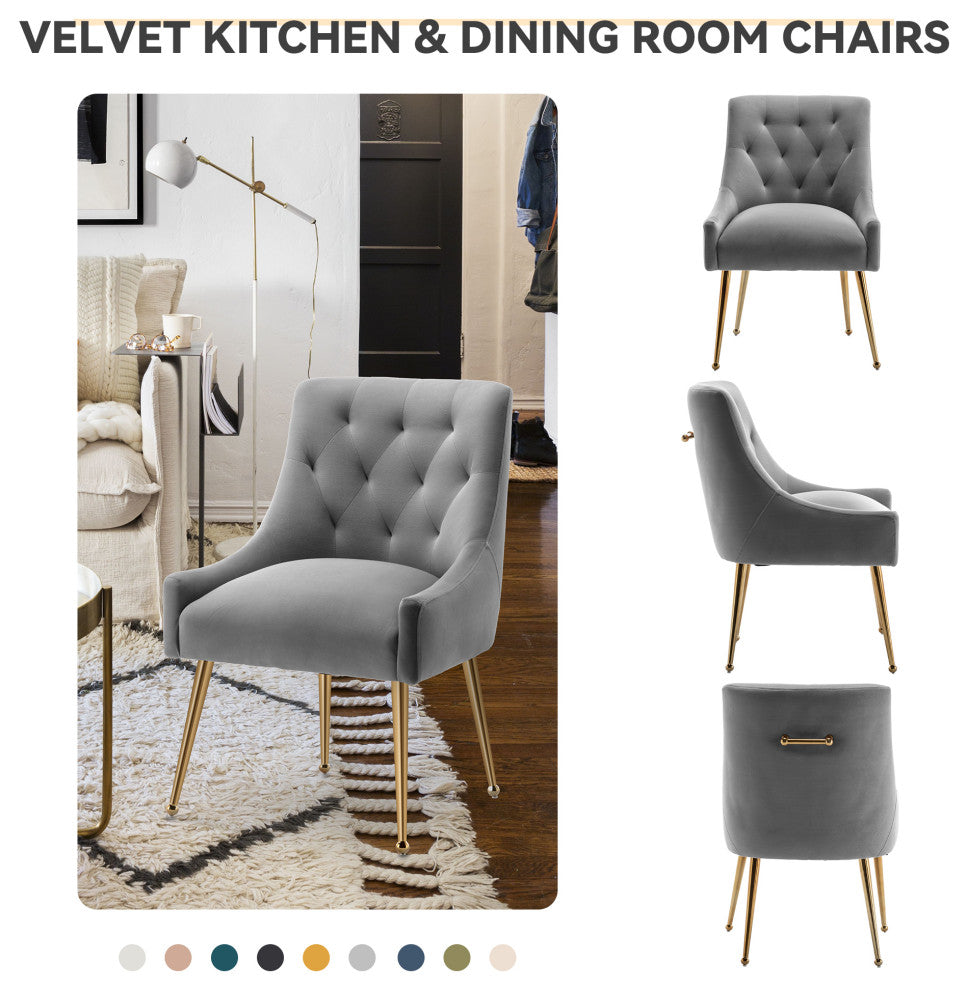 SEYNAR Elegant Velvet Dining Chairs Set of 2, Tufted Upholstered Accent Chair, Grey