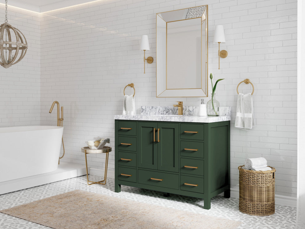 Preston Bath Vanity, Green, 48", Empira Quartz Top, Single, Freestanding