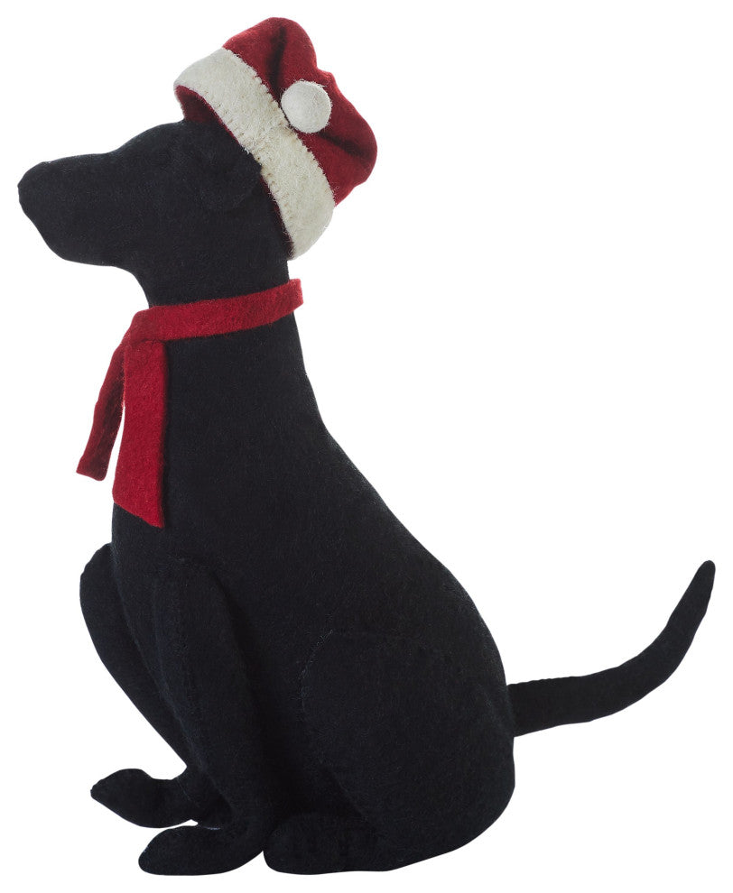 Black Lab with Santa Hat Christmas Tree Topper in Hand Felted Wool