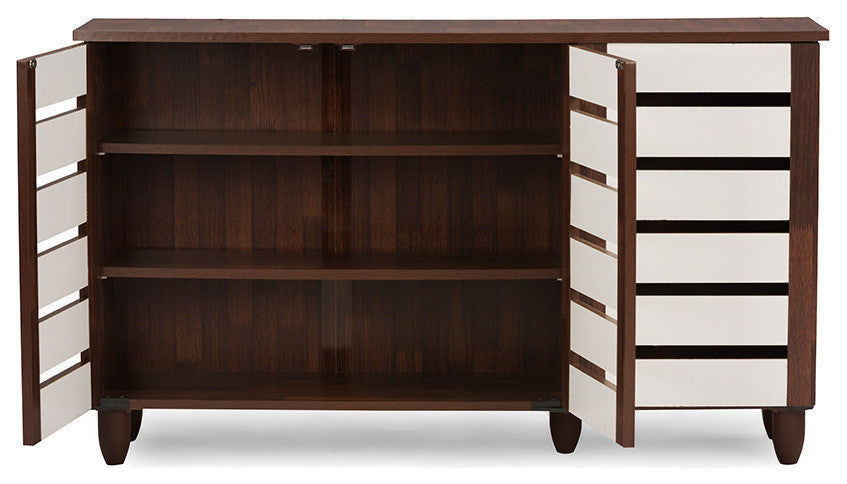 Gisela Oak and White 2-Tone Shoe Cabinet With 3 Doors