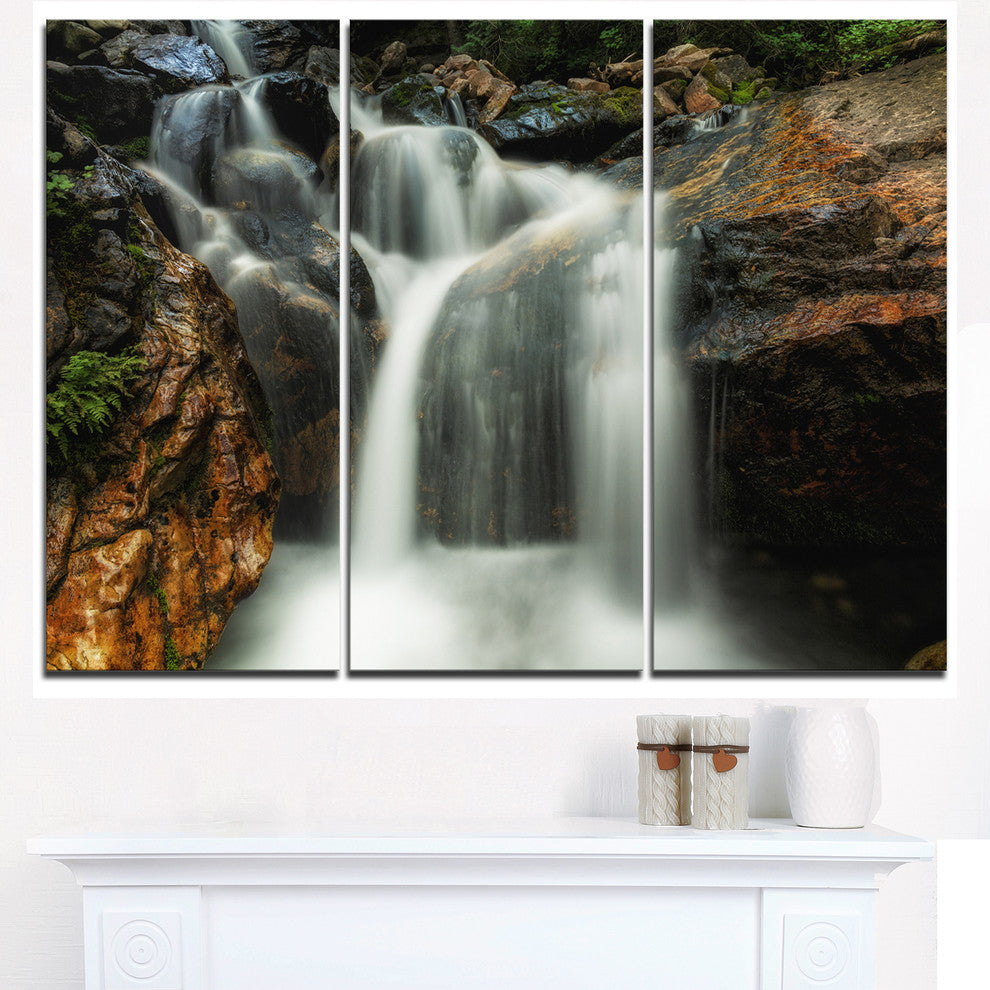"Slow Motion Waterfall on Rocks" Metal Wall Art, 3 Panels, 36"x28"