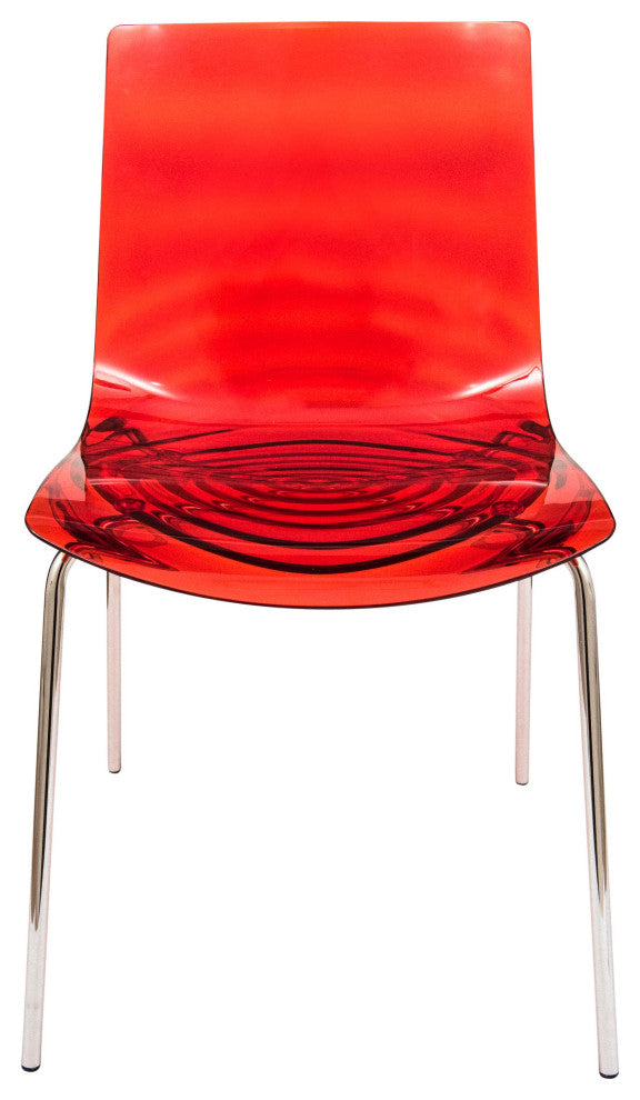 LeisureMod Modern Astor Plastic Dining Chair, Set of 4 Transparent Red