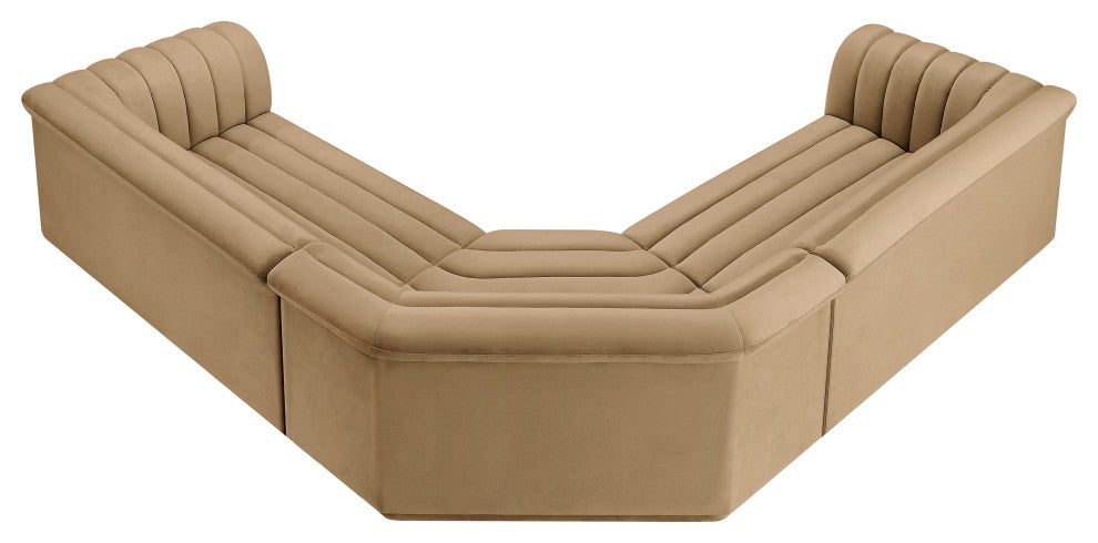 Cascade Upholstered Modular Sofa, Camel, Velvet, Corner Sectional