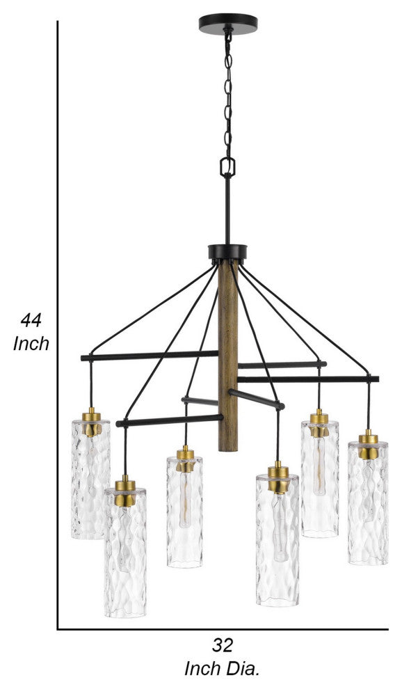 Benzara BM282174 Classic Chandelier, Hanging Textured Glass Shade, Antique Brass