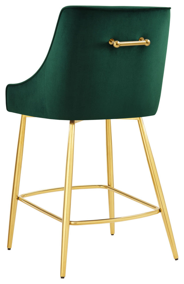Counter Stool Chair, Green, Velvet, Modern Bar Pub Cafe Bistro Lounge Dining