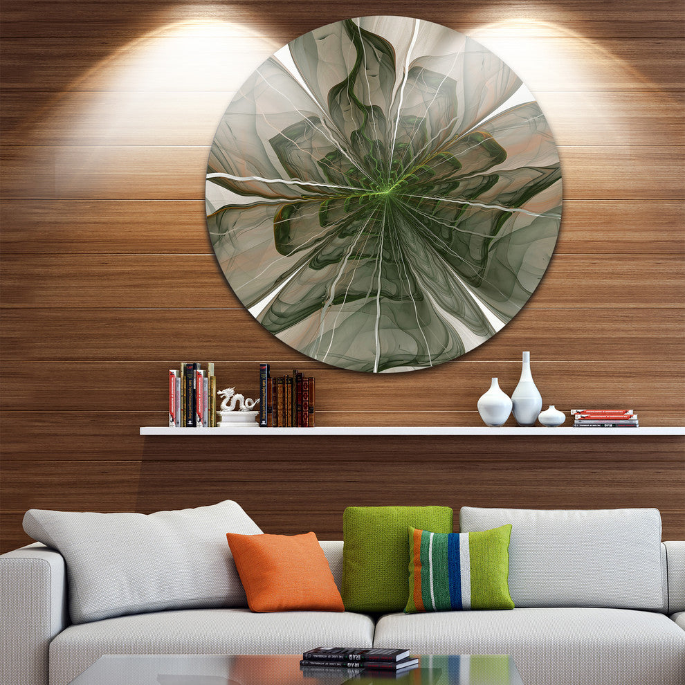 Symmetrical Green Fractal Flower, Modern Floral Round Wall Art, 11"