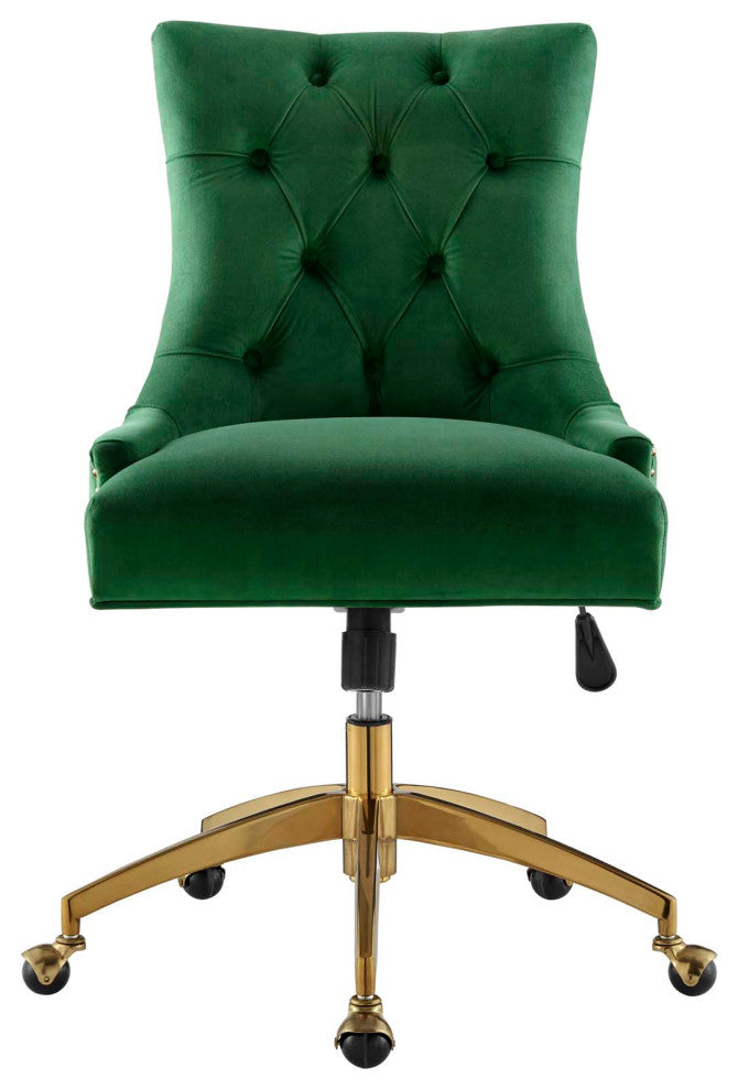 Computer Work Desk Tufted Chair, Velvet, Gold Green, Home Business Office