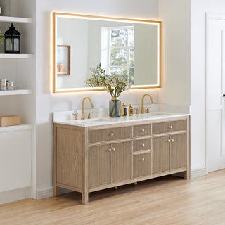Cerrito Bathroom Vanity, Natural Oak, 72" Double, With Mirror