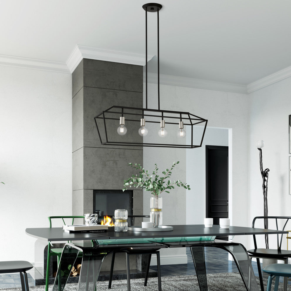 Devone 4 Light Black With Brushed Nickel Accents Linear Chandelier