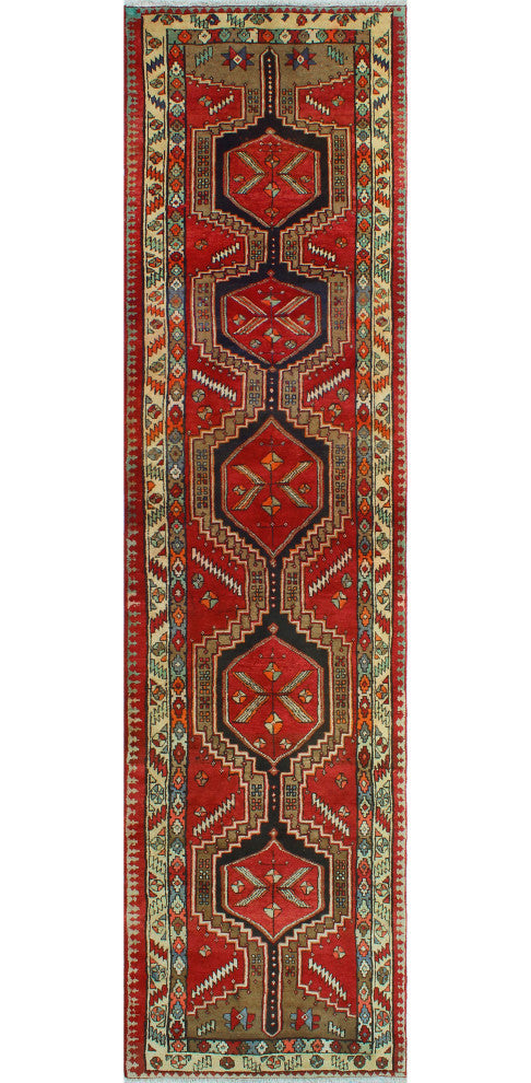 Fine Vintage Distressed Elinor Red/Ivory Runner, 3'3 x 12'5