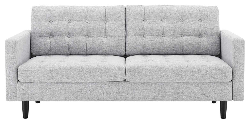 Tufted Sofa, Fabric, Gray, Modern, Living Lounge Hotel Lobby Hospitality