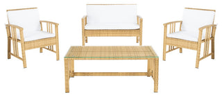 Safavieh Outdoor Reslor 4 Piece Living Set Natural/White Cushion
