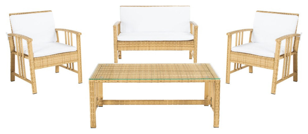 Safavieh Outdoor Reslor 4 Piece Living Set Natural/White Cushion