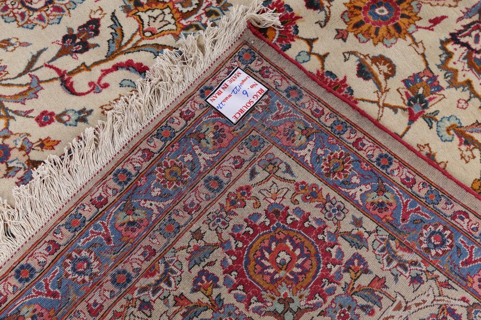 Consigned, Wool Antique Persian Oriental Handmade Area Rug, Beige, 13'9"X8'9"