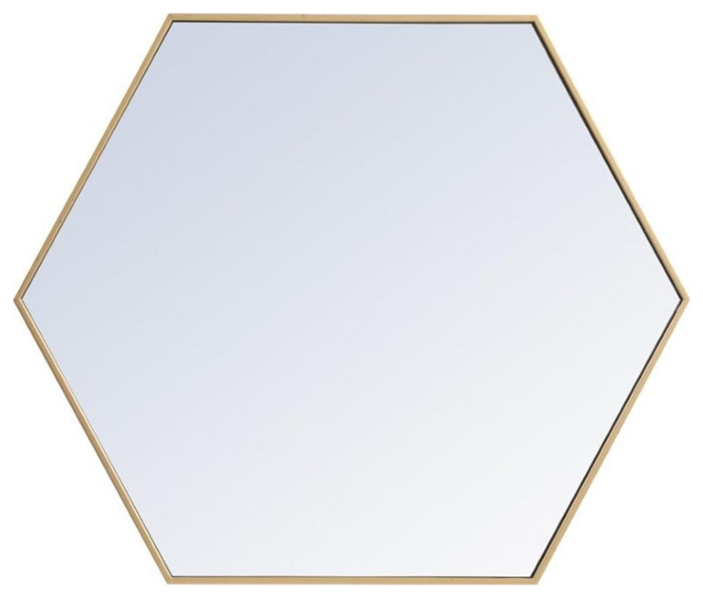 Elegant Decor Eternity 32" x 38" Hexagonal Metal Frame Mirror in Brass
