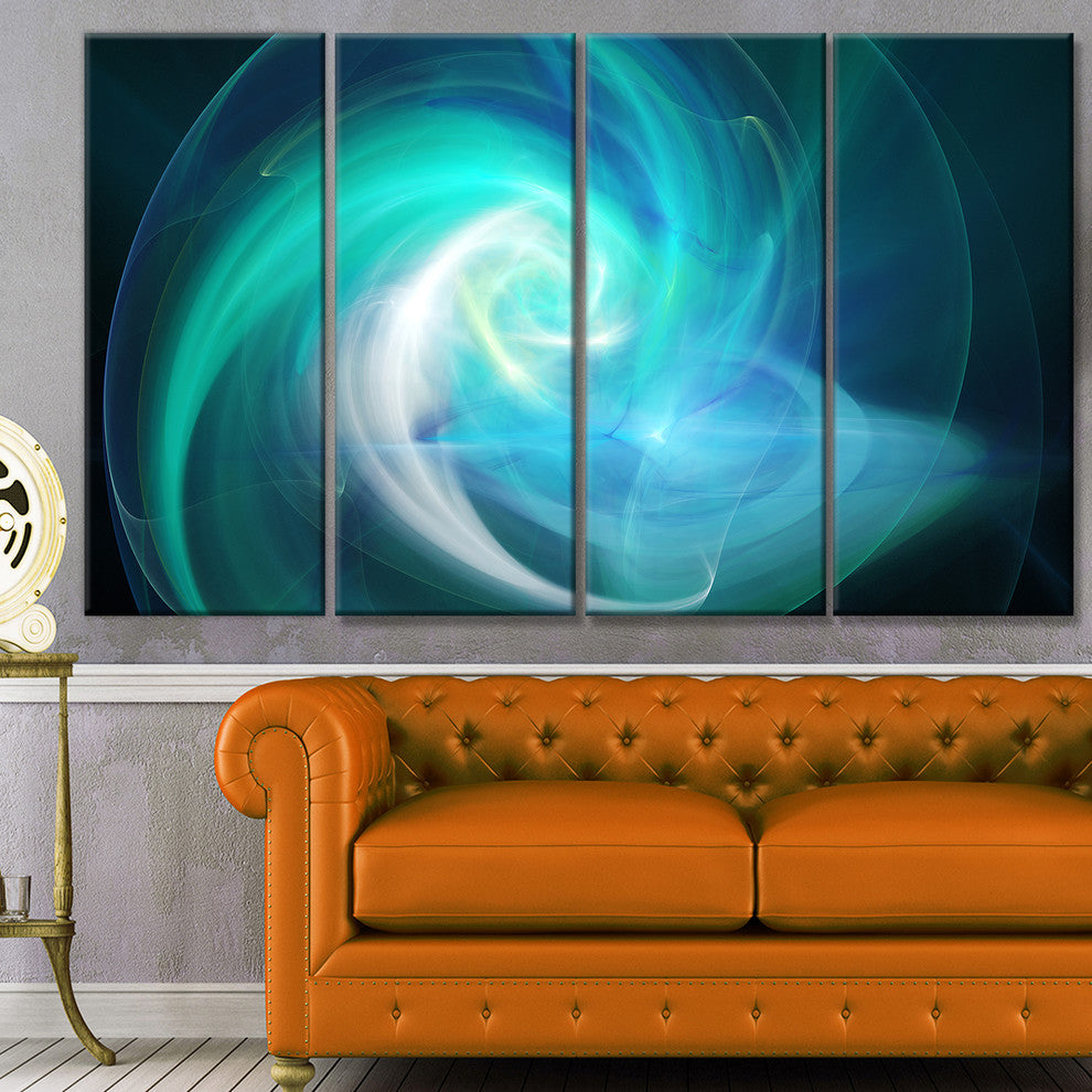 Blue Fractal Abstract Illustration, Abstract Canvas Wall Art, 48"x28", 4 Panels