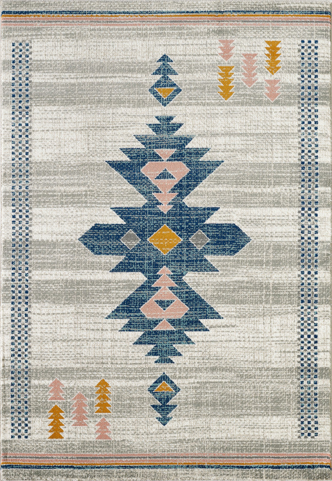 Abani Porto PRT110A Southwestern Tribal Print Blue and Orange Area Rug