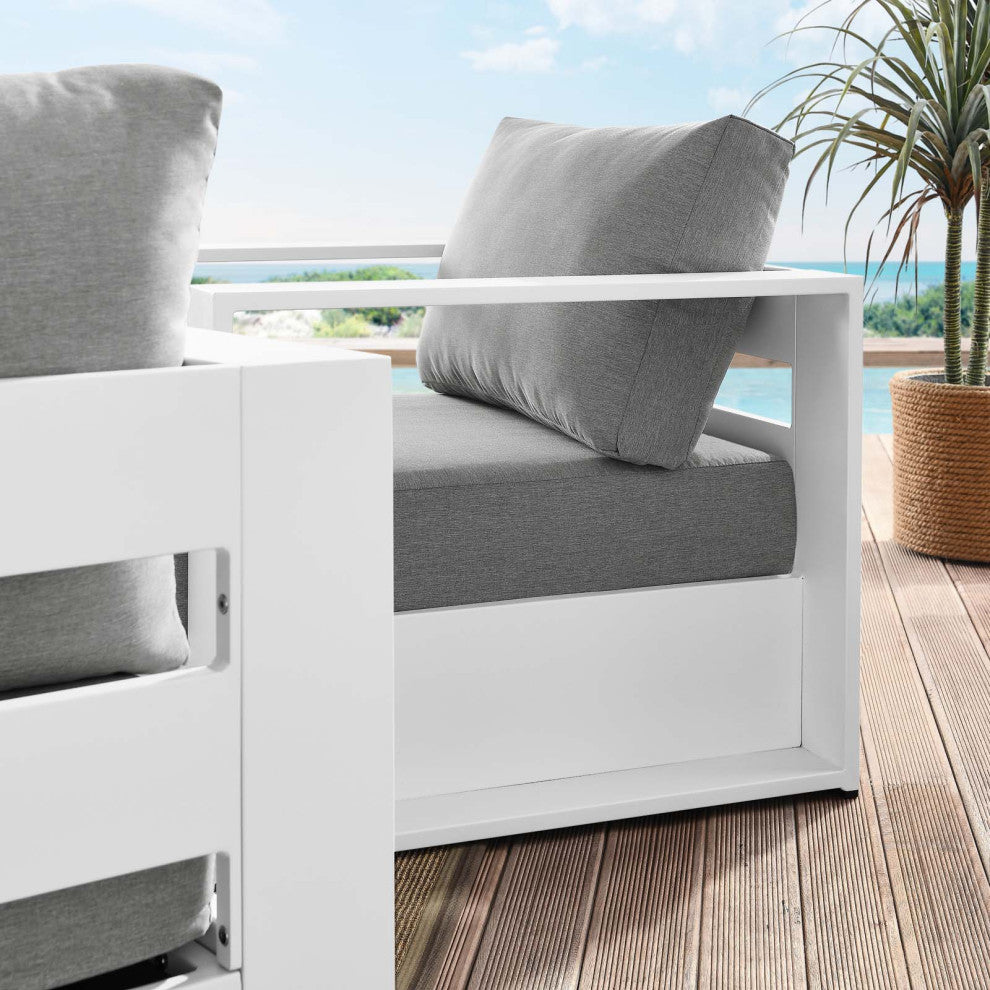 Lounge Chair Armchair, White Gray, Aluminum, Modern, Outdoor Hospitality