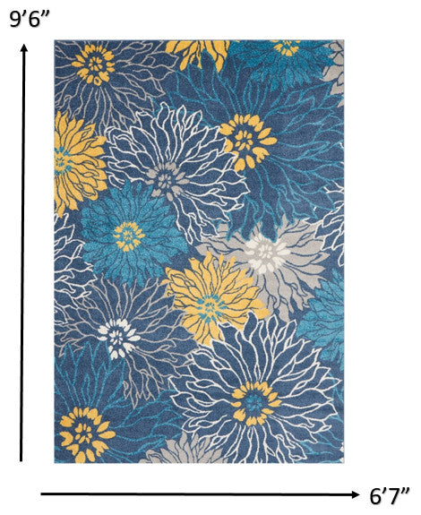 7' X 10' Blue Floral Power Loom Area Rug