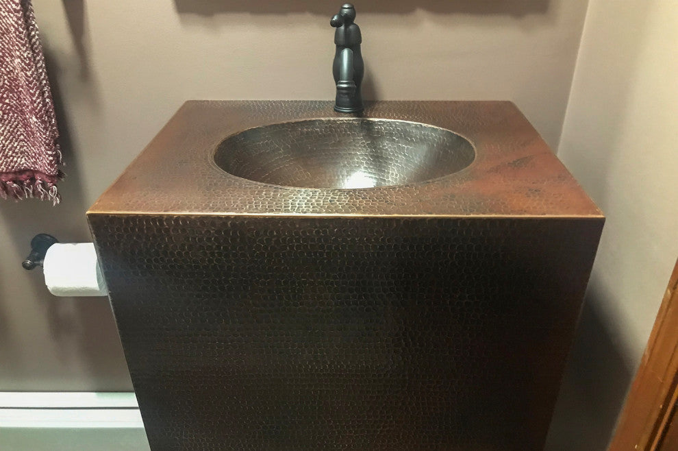 24" Hand Hammered Copper Wall Mount Vanity with Single Faucet Hole