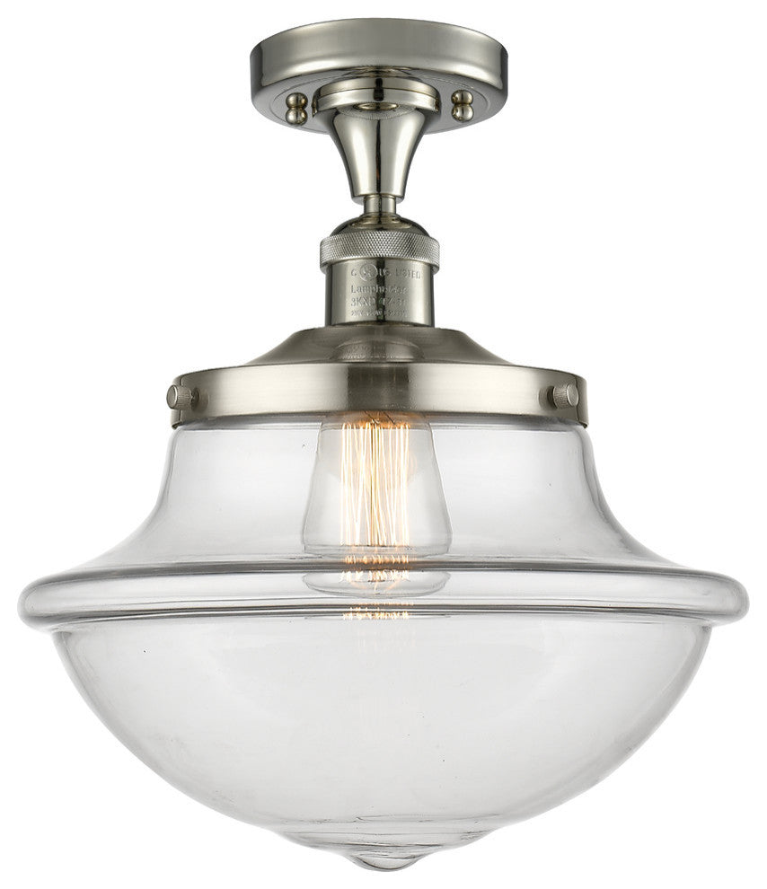 Large Oxford 1-Light Semi-Flush Mount, Polished Nickel, Clear