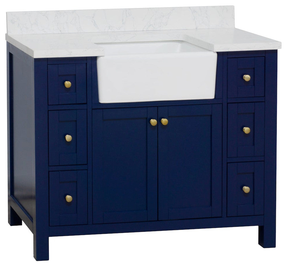 Yorkshire 42" Bathroom Vanity, Royal Blue, Engineered Marble