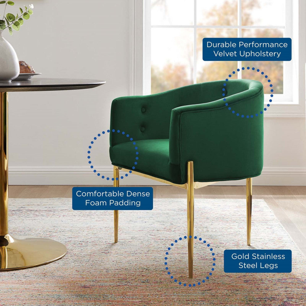 Tufted Accent Chair, Set of 2, Velvet, Metal, Green, Modern, Lounge Hospitality