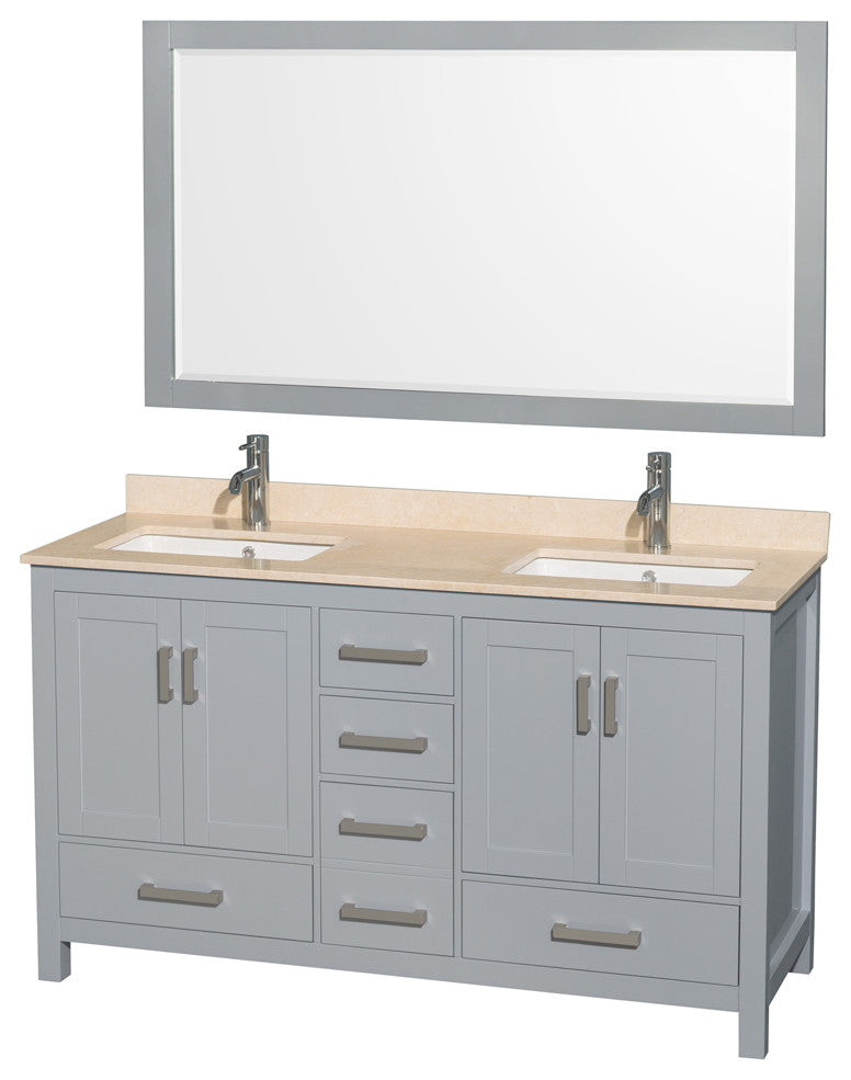 Wyndham WCS141460DGYIVUNSM58 60 inch Vanity in Gray with Ivory Marble and Square