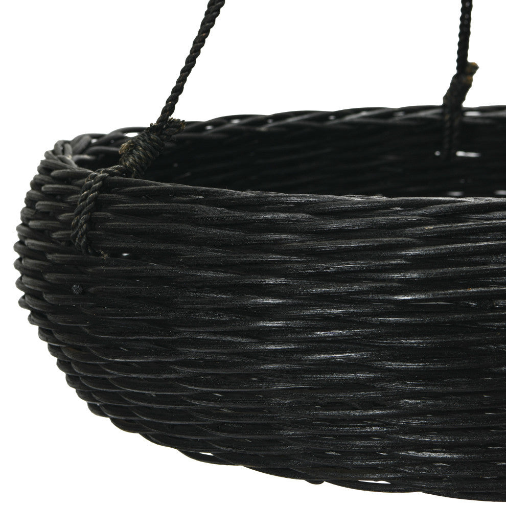 Hand-Woven Hanging Rattan Basket With Jute Rope Hanger