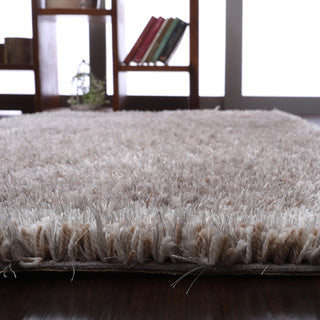 HAND TUFTED SHAG POLYESTER ECO-FRIENDLY AREA RUGS, Silver Color, Solid Design