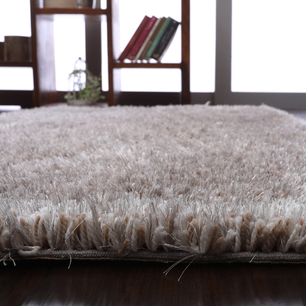 HAND TUFTED SHAG POLYESTER ECO-FRIENDLY AREA RUGS, Silver Color, Solid Design
