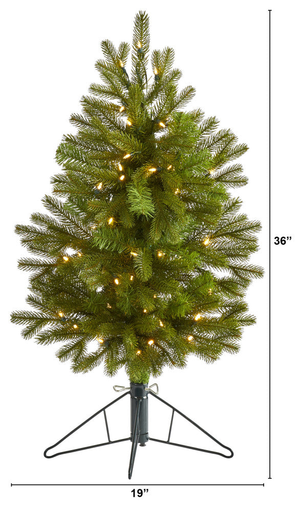 3' Cambridge Spruce Flat Back Faux Xmas Tree W/ White Lights & Bendable Branches
