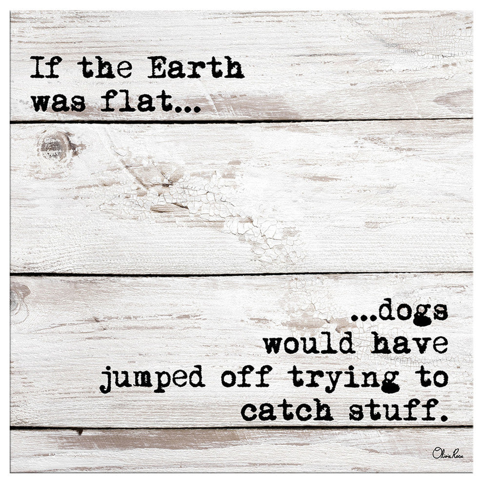 Ready2HangArt 'Flat Earth-Dog' Wrapped Canvas Animal Wall Art, 30"x30"
