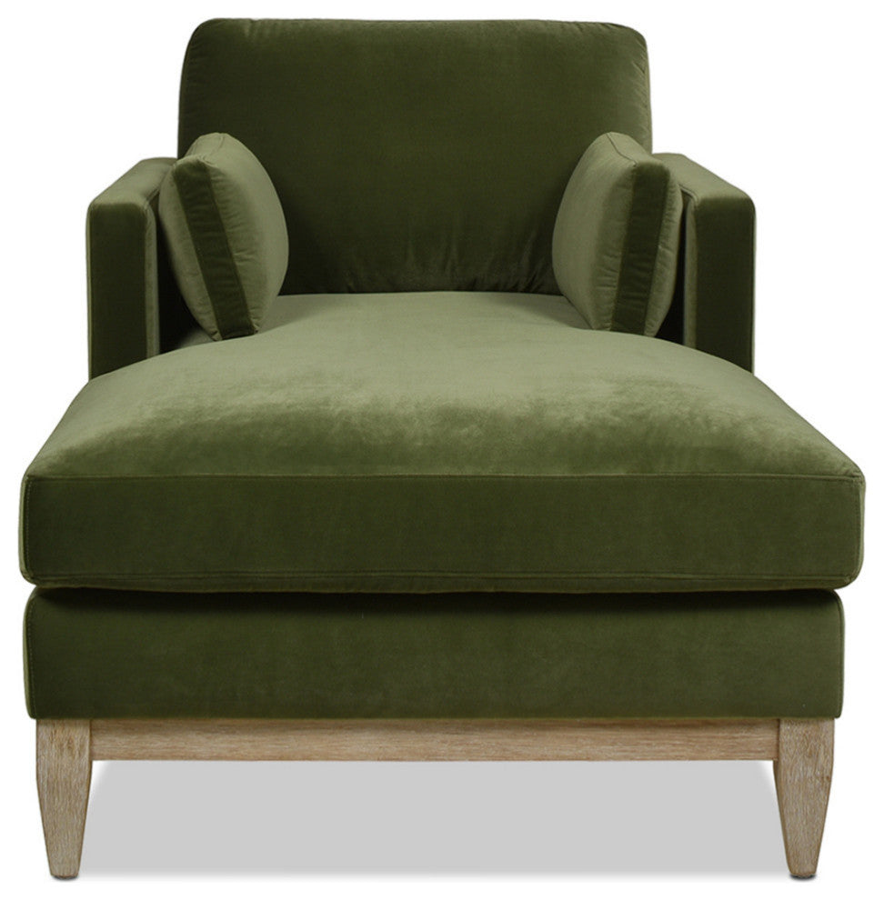 Knox 65" Modern Velvet Upholstered Chaise Lounge Chair, Olive Green