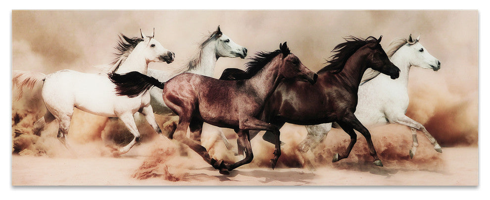 "Stampede" Horse Wall Art Tempered Glass Contemporary Artwork 63" x 24"