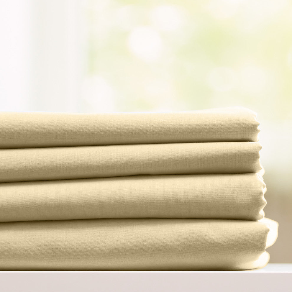 Egyptian Cotton Feel Cool Softest, 4-Piece Sheet Set Deep Pockets, Cream, Full