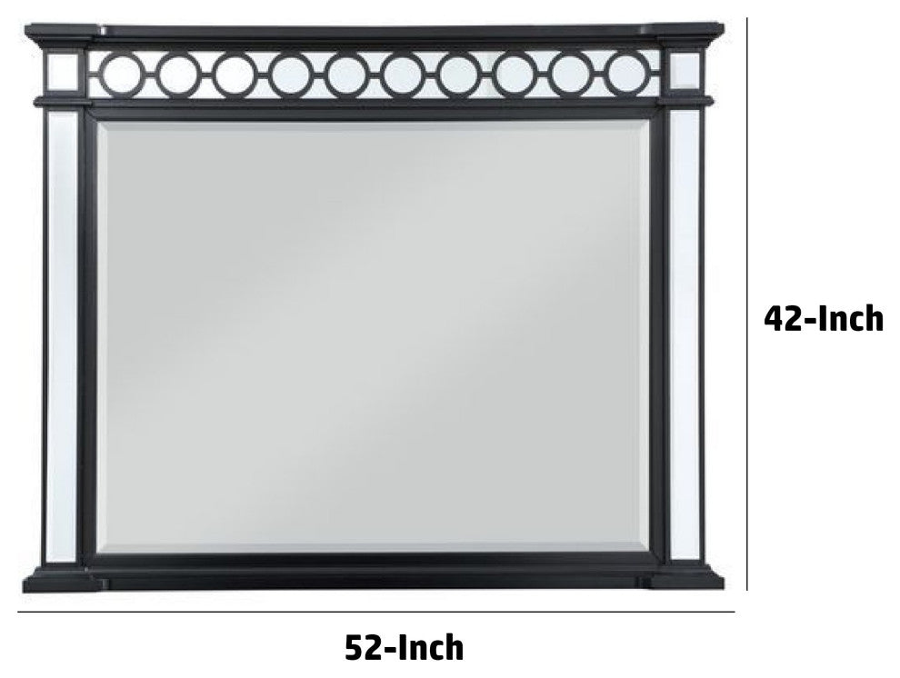 Benzara BM275056 Wall Mirror With Molded Trim, Circular Cut Out Design, Black