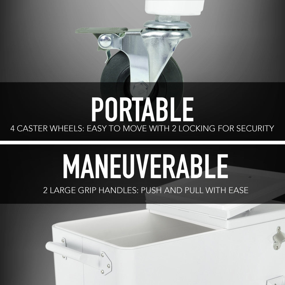 Permasteel 80 Quart Portable Rolling Patio Cooler, White