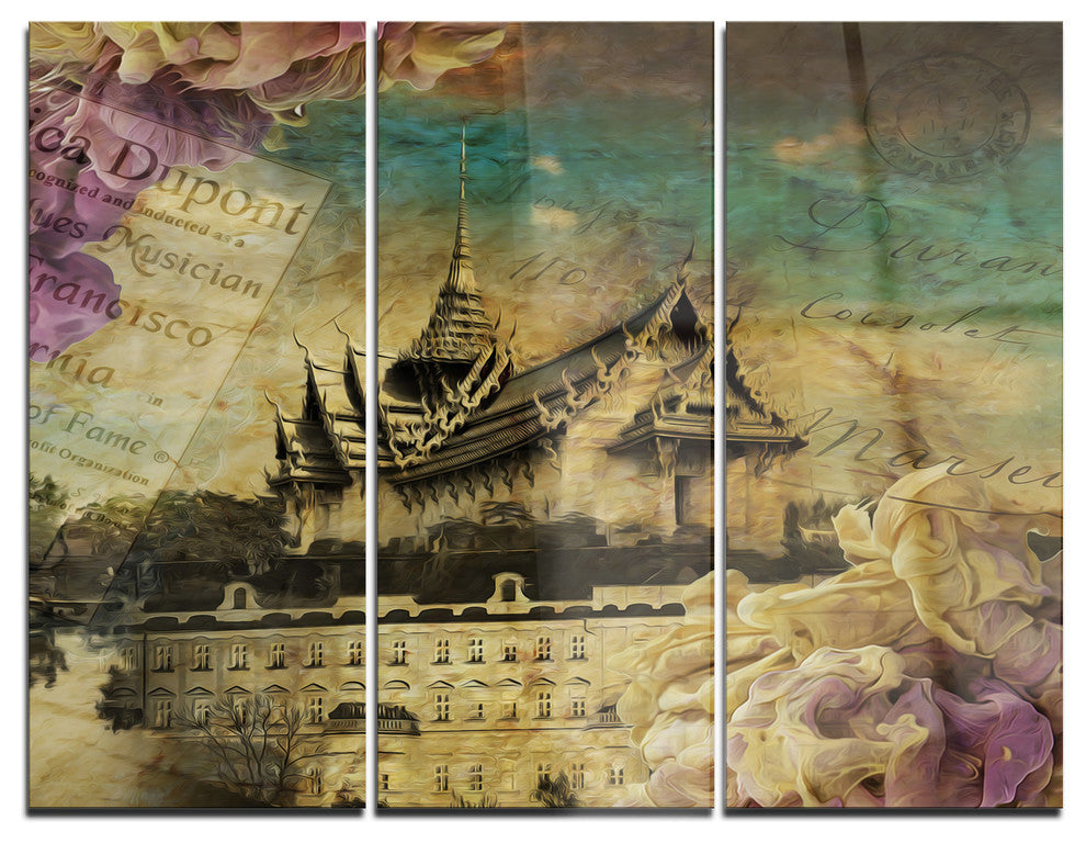 "Vintage-Style Sky Castle" Metal Wall Art, 3 Panels, 36"x28"