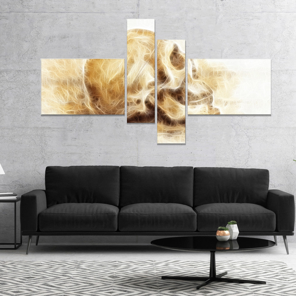 Skull on Paper Fractal Effect, Abstract Canvas Art Print, 60"x32", 4 panels