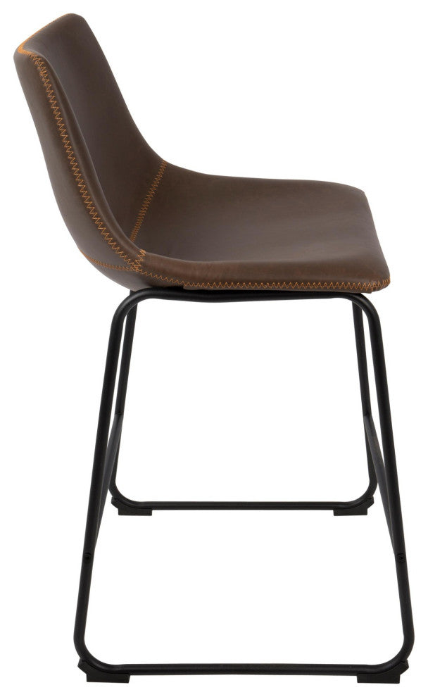 Duke Counter Stool, Set of 2, Black/Espresso/Orange Stitch