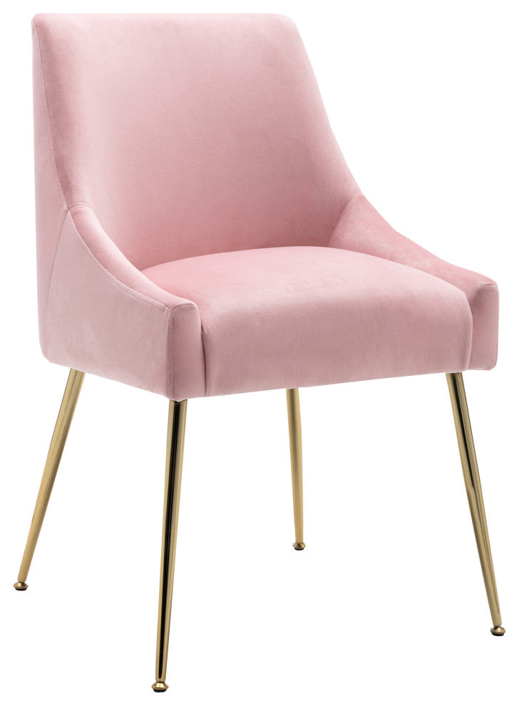 WestinTrends Upholstered Velvet Glam Accent Chair w/ Gold Metal Legs, Pink
