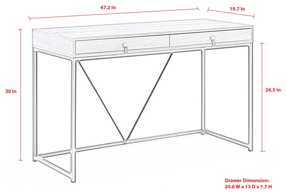 Loft Lyfe Marielle Desk, 2 Storage Drawers, Gray/Black