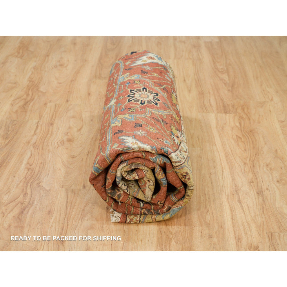 Rust Red Fine Heris Re-Creation Wool Hand Knotted Round Oriental Rug 10'x10'