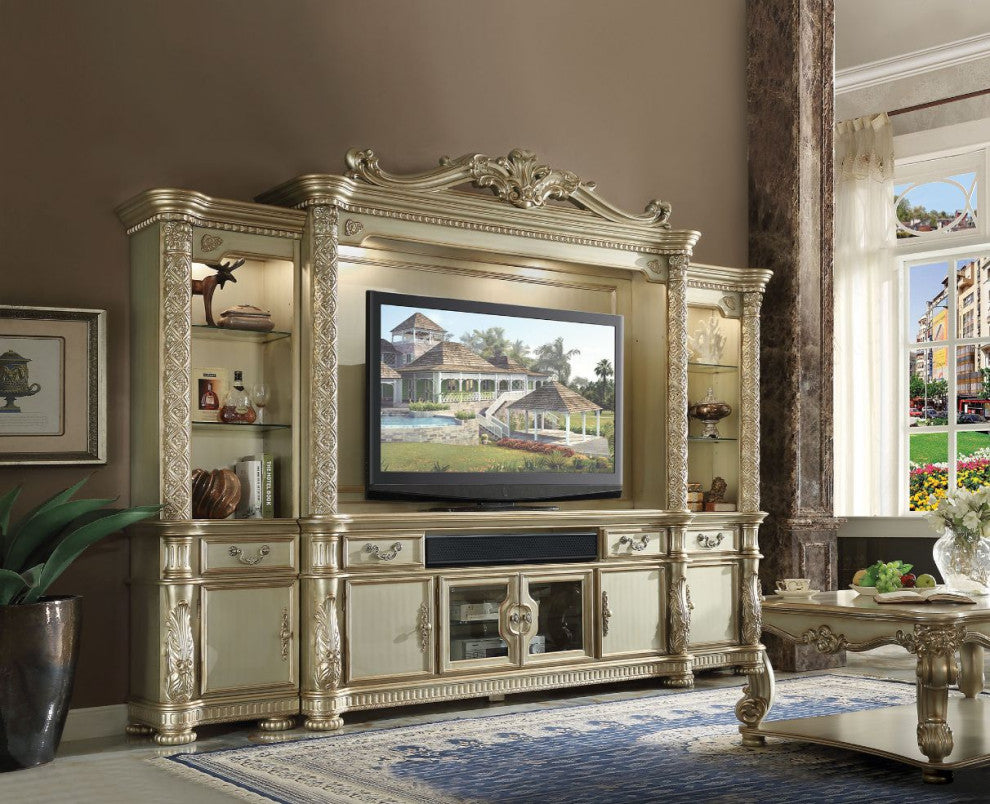 Acme Vendome II Entertainment Center Gold Patina and Bone