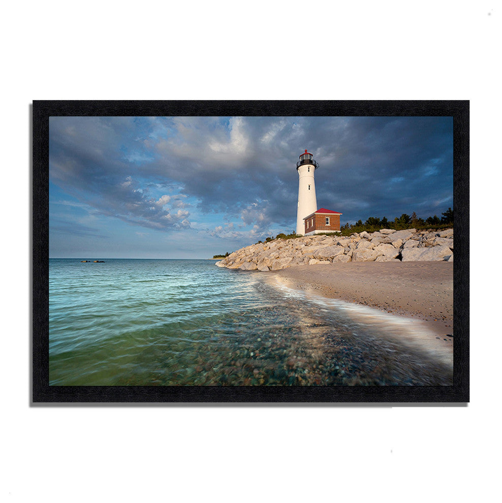 39" White Light House With Ocean 3 Framed Wall Art