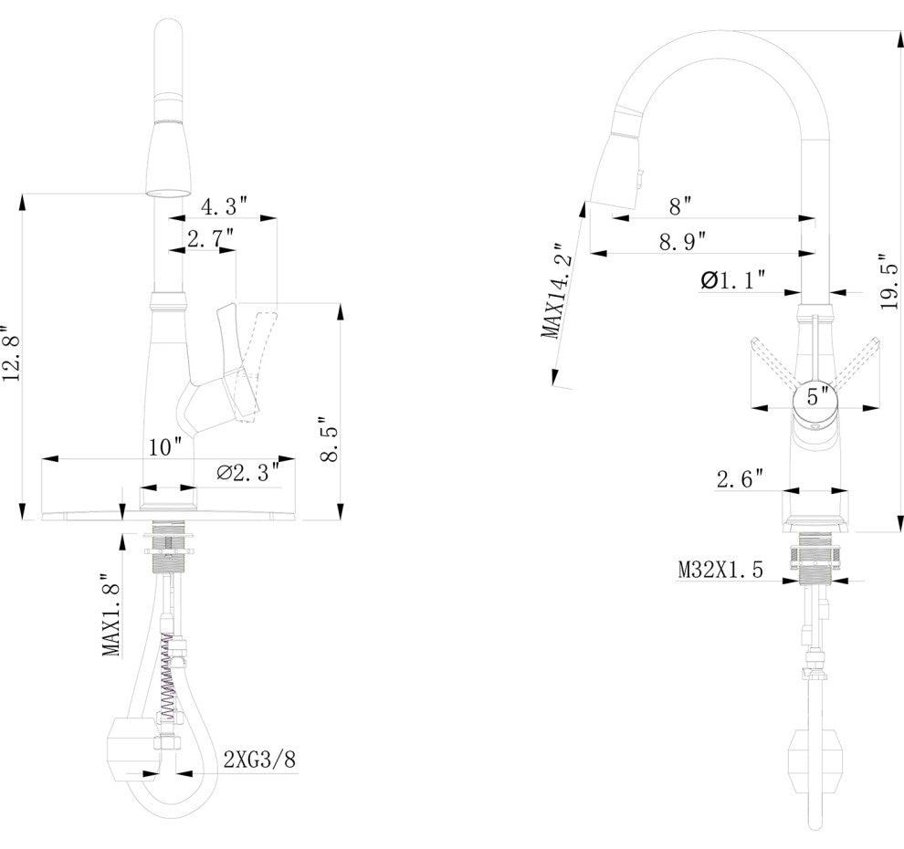 Single Handle Commercial High Arc Pull Out Spray Head Kitchen Sink Faucets