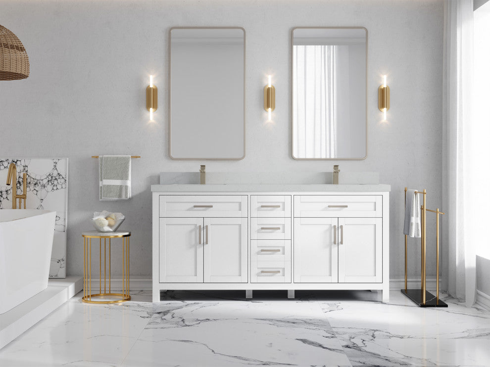 Cambridge 72 Double Sink Bath Vanity in White 2" Carrara Quartz