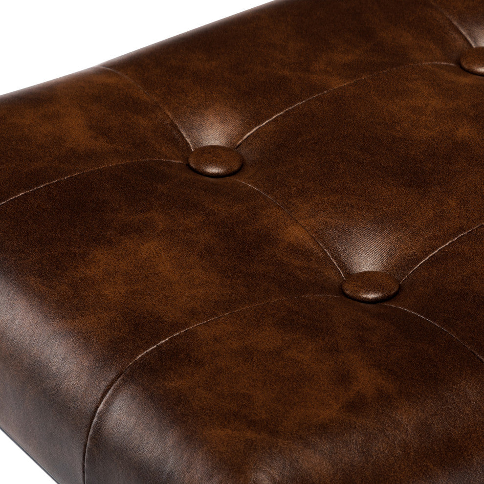 Set of 2 Button Tufted Faux Leather Counter Stools, Dark Brown, 24 in
