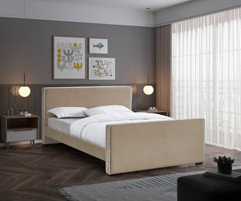 Dillard Velvet Upholstered Bed, Beige, King